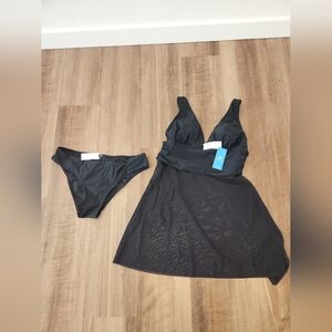 Cup She Emerge Sheer Mesh Panel Swim Dress with bottoms